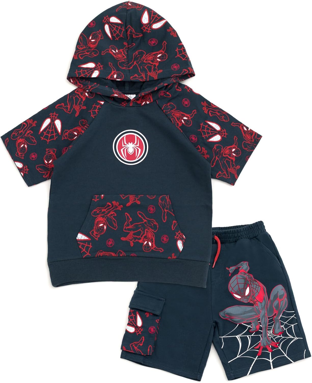Marvel Spider-Man French Terry Pullover Hoodie and Shorts Toddler to Big Kid Sizes (2T - 18-20)